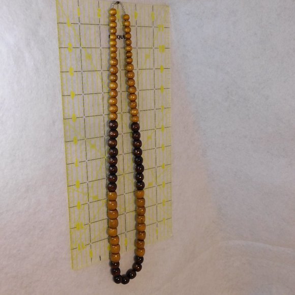 WOODEN BEAD 2 Tones Necklace Adjustable 30 inches - Picture 11 of 14